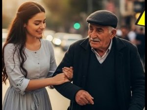 Fakir kız yaşlı adamı karşıdan karşıya geçirdi,
