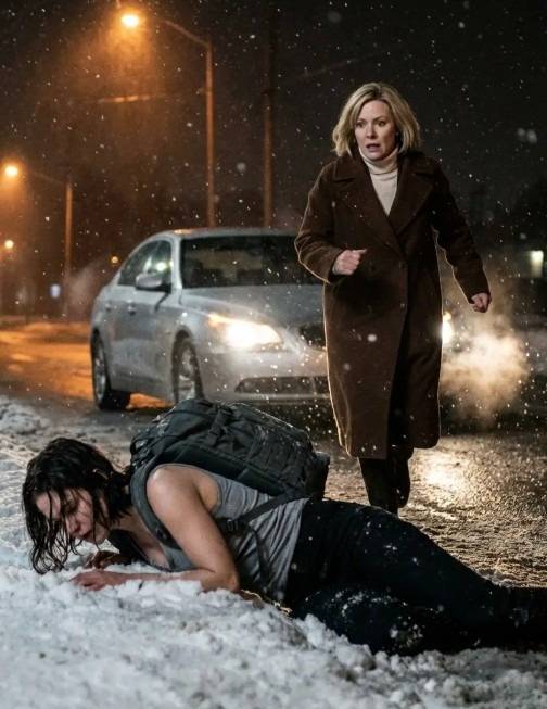 Kışın sokakta sadece askılı bir tişört giymiş,