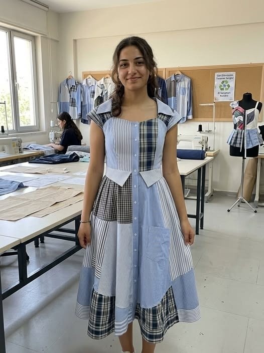 Babamın anısına, onun gömleklerinden bir elbise diktim