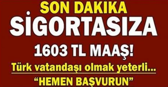 Sigortasıza 1603 TL Maaş Türk Vatandaşı Olmak Yeterli